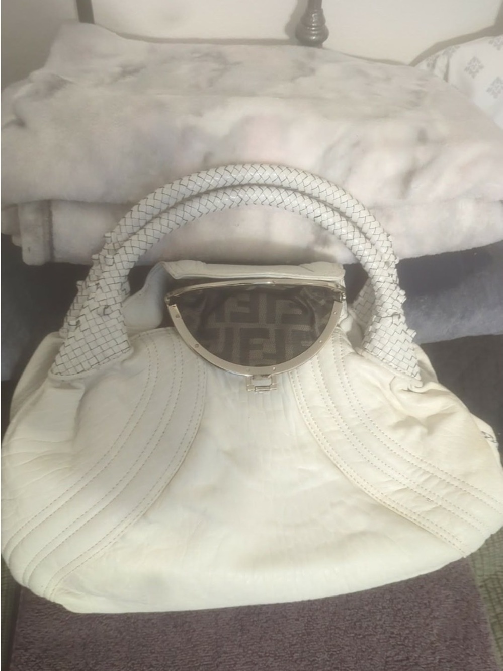 Women’s Cream Woven Handle Shoulder Bag